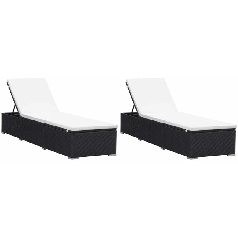 

vidaXL Tumbonas con cojines 2 unidades ratán sintético negro - Negro
