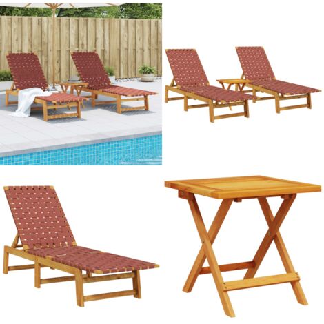 Tumbonas con mesa 2 unidades madera maciza de acacia roja - Tumbona de acacia - Tumbona de exterior