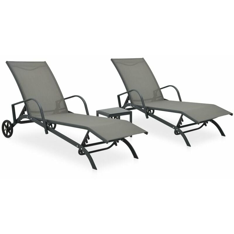 

Happyshopping - Tumbonas con mesa 2 unidades textilene y acero