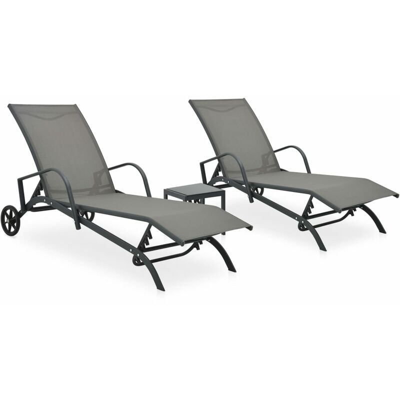 

vidaXL Tumbonas con mesa 2 unidades textilene y acero - Gris