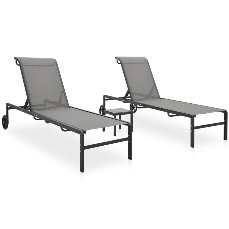 

vidaXL Tumbonas con mesa 2 unidades textilene y acero - Gris