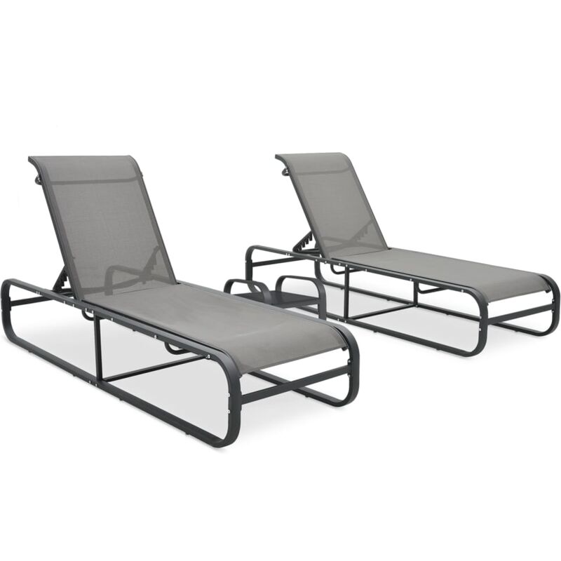 

vidaXL Tumbonas con mesa 2 unidades textilene y aluminio - Gris