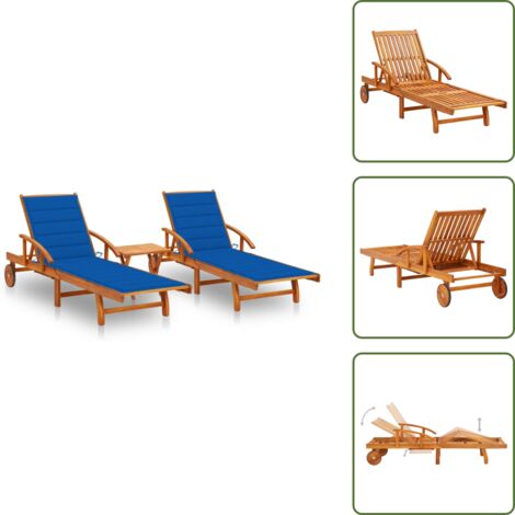 Tumbonas con mesa - vidaXL Tumbonas con mesa y cojines 2 uds madera maciza de acacia - Acacia