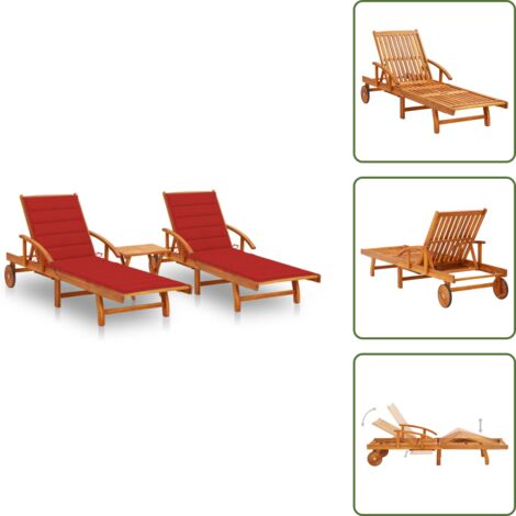 Tumbonas con mesa - vidaXL Tumbonas con mesa y cojines 2 uds madera maciza de acacia - Acacia