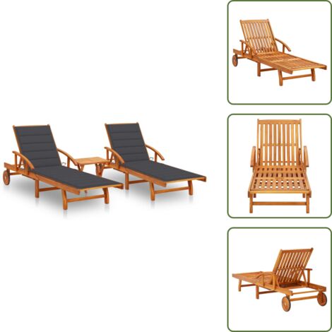 Tumbonas con mesa - vidaXL Tumbonas con mesa y cojines 2 uds madera maciza de acacia - Acacia