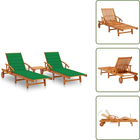 Tumbonas con mesa - vidaXL Tumbonas con mesa y cojines 2 uds madera maciza de acacia - Tumbonas de acacia