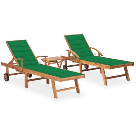 Tumbonas con mesa y cojín 2 unidades madera maciza de teca