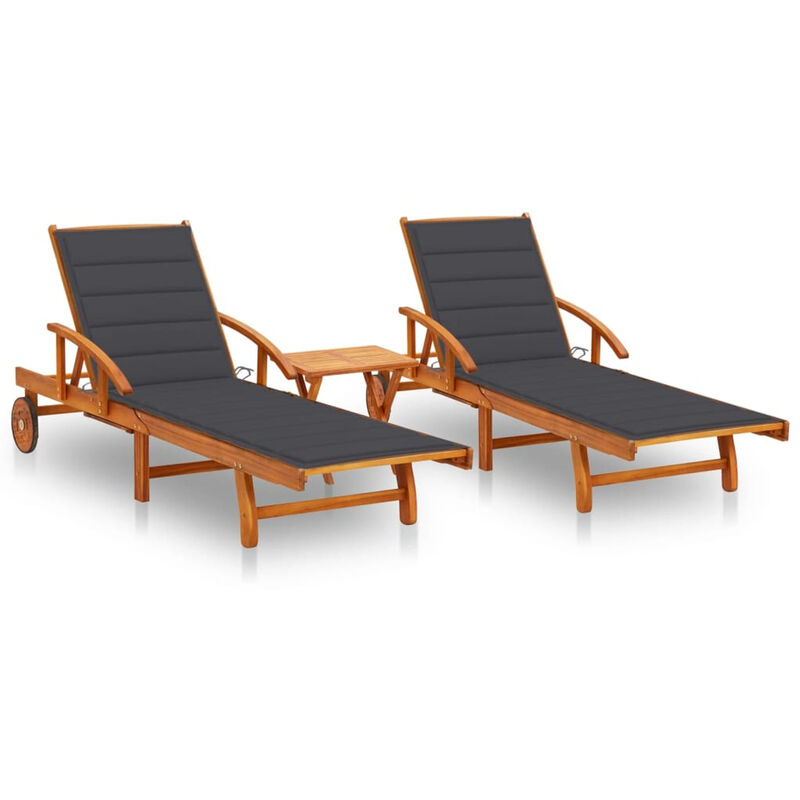 

Tumbonas con mesa y cojines 2 uds madera maciza de acacia