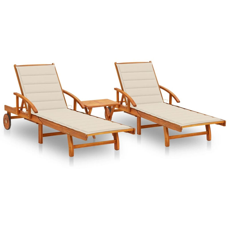 

Happyshopping - Tumbonas con mesa y cojines 2 uds madera maciza de acacia