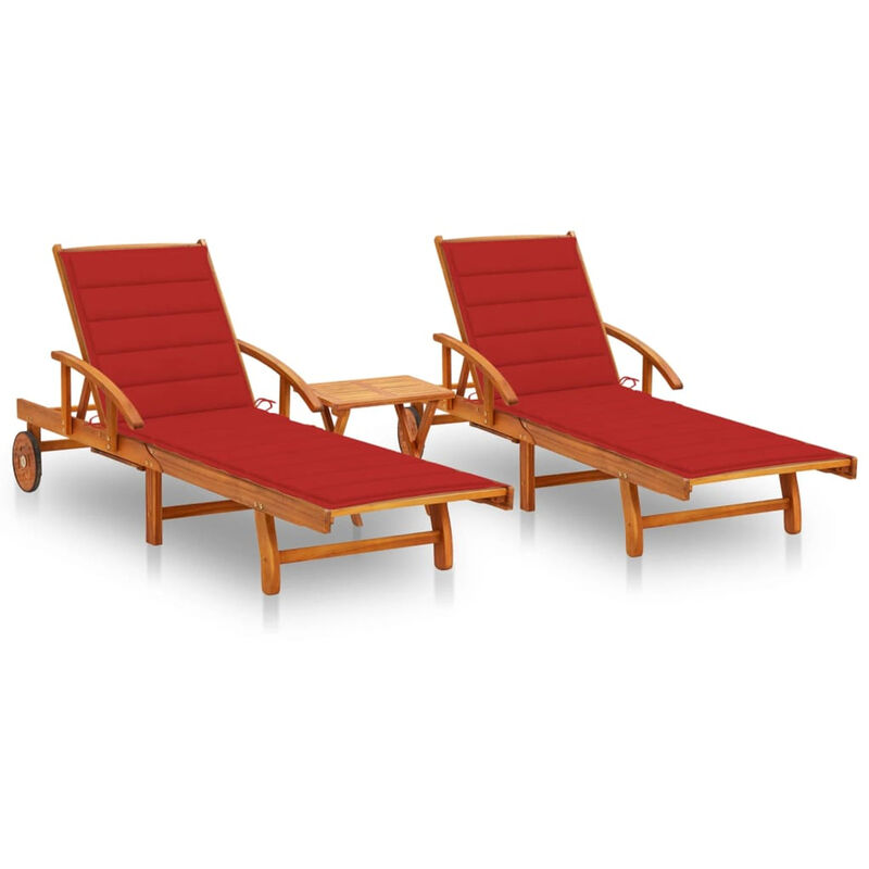 

Tumbonas con mesa y cojines 2 uds madera maciza de acacia