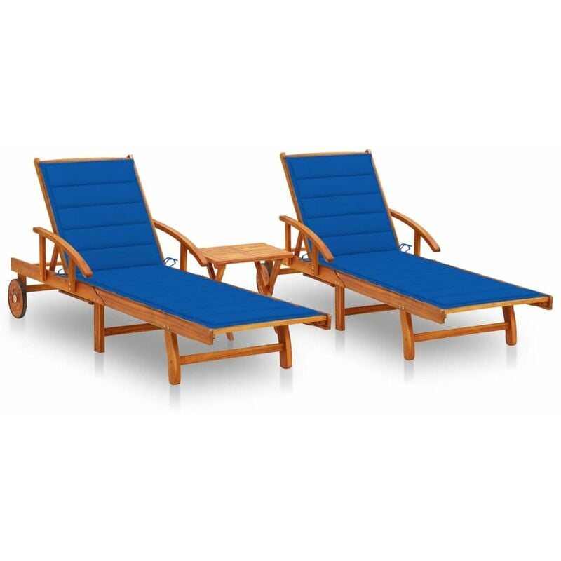 

Tumbonas con mesa y cojines 2 uds madera maciza de acacia
