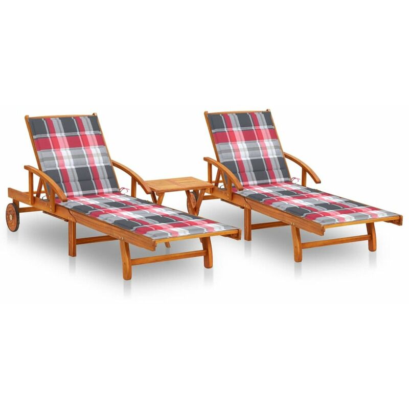 

Tumbonas con mesa y cojines 2 uds madera maciza de acacia