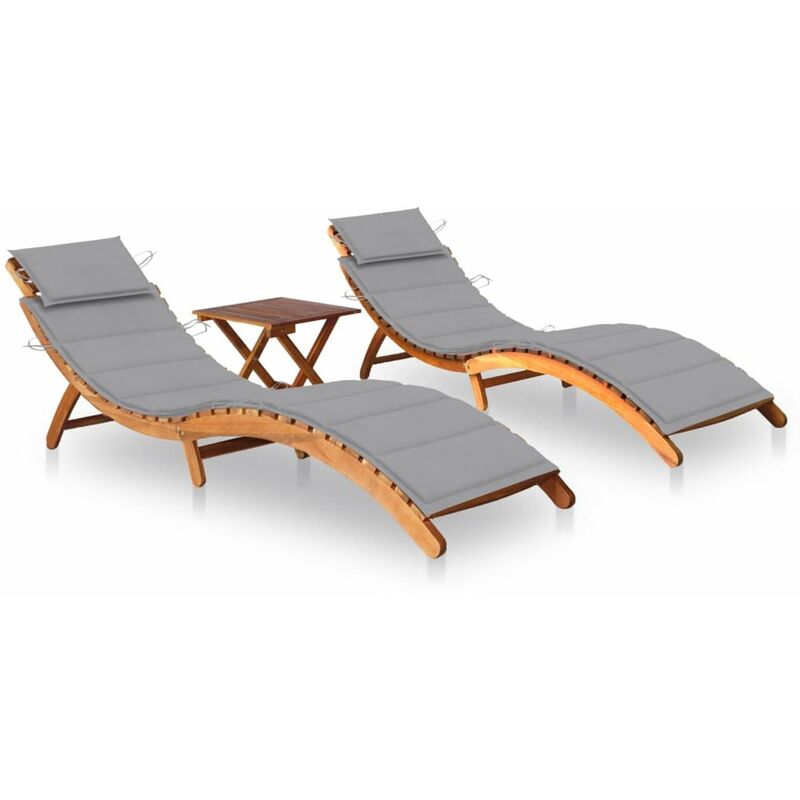 

Happyshopping - Tumbonas con mesa y cojines 2 uds madera maciza de acacia
