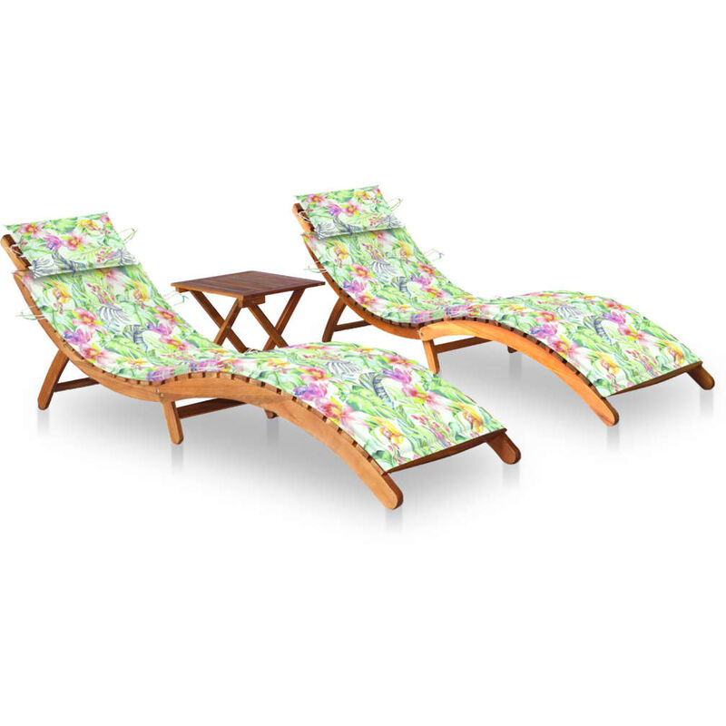 

Tumbonas con mesa y cojines 2 uds madera maciza de acacia