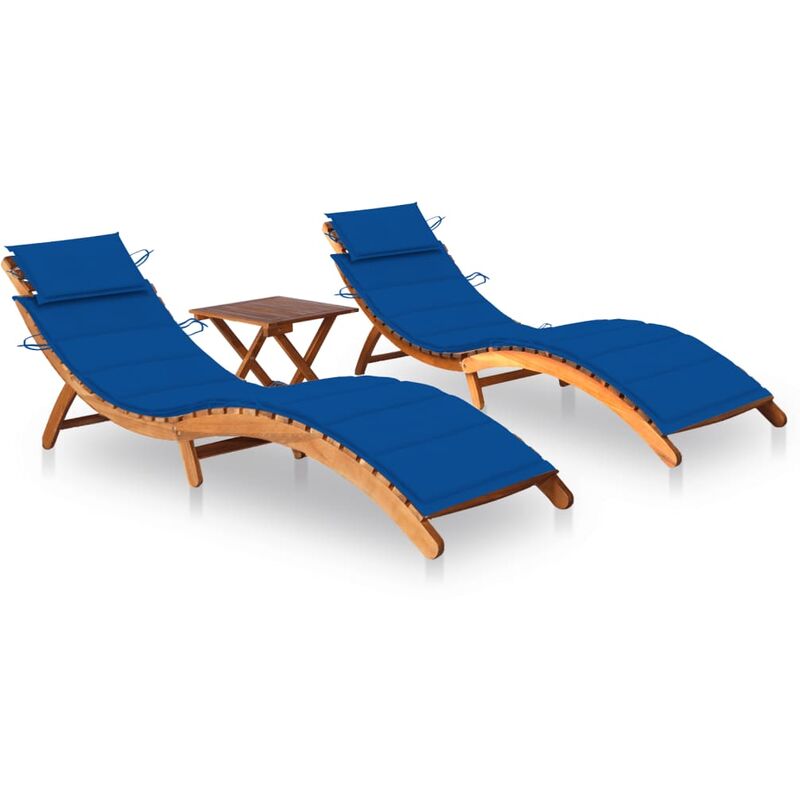 

Tumbonas con mesa y cojines 2 uds madera maciza de acacia