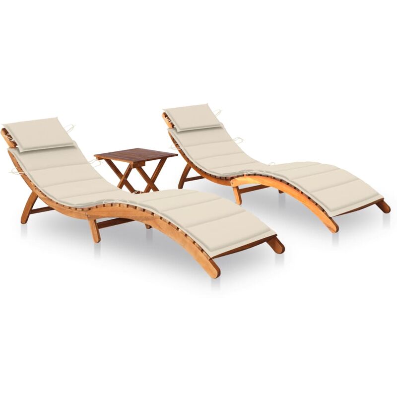 

Tumbonas con mesa y cojines 2 uds madera maciza de acacia