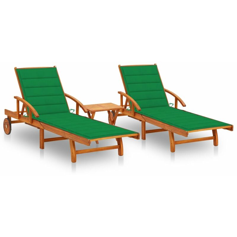 

Tumbonas con mesa y cojines 2 uds madera maciza de acacia