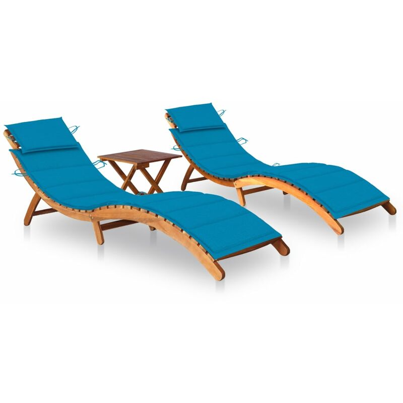 

Tumbonas con mesa y cojines 2 uds madera maciza de acacia