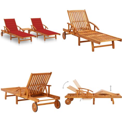 Tumbonas con mesa y cojines 2 uds madera maciza de acacia - Cojines decorativos - Muebles al aire libre