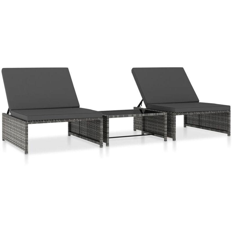 

vidaXL Tumbonas con mesita 2 unidades ratán sintético gris - Gris