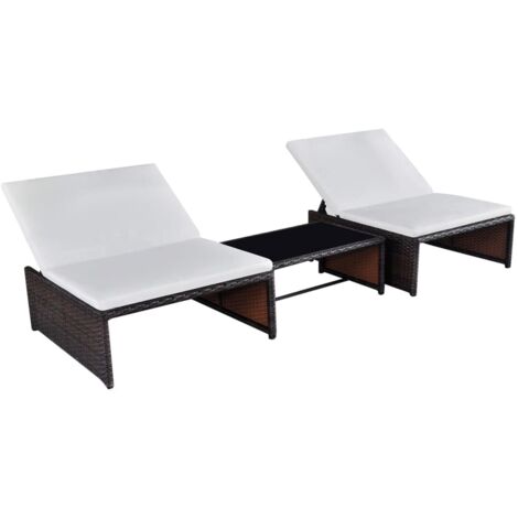 vidaXL 5x Tumbona Doble Mesa Poliratán Sintético Marrón/Negro Sofá Cama Patio