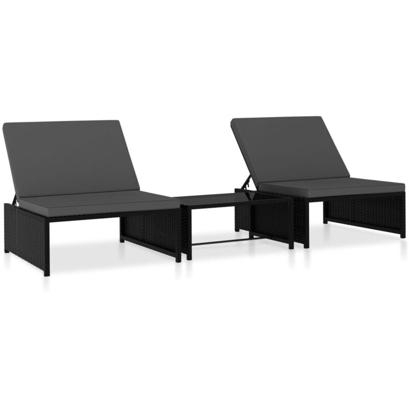 

vidaXL Tumbonas con mesita 2 unidades ratán sintético negro - Negro