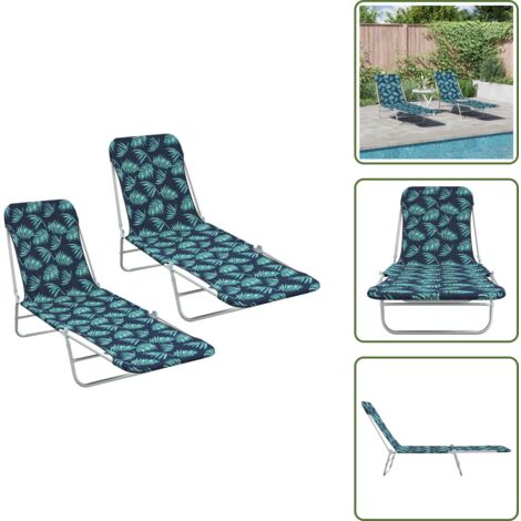 Tumbonas con respaldo ajustable - vidaXL Tumbonas plegables 2 unidades acero y tela estampado de hojas - Tumbonas de acero