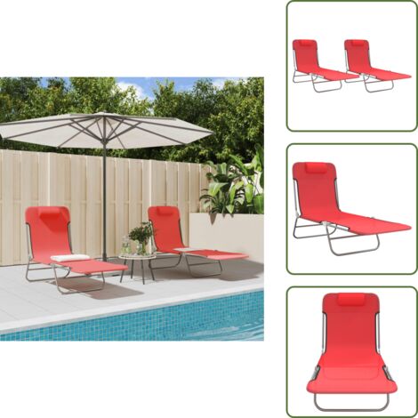 Tumbonas de acero - vidaXL Tumbonas plegables 2 uds acero y textilene rojo - Tumbonas de textilene