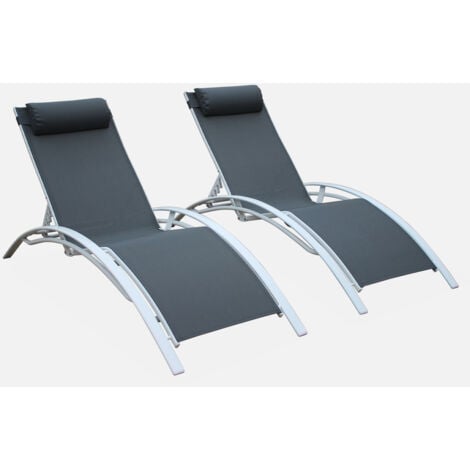 SWEEEK Tumbonas de aluminio ALICE'S GARDEN blanco y textileno gris Louisa x2 - Blanco