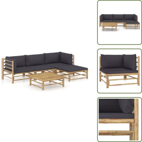 Tumbonas de jardín - vidaXL Set de muebles de jardín 5 piezas bambú con cojines gris oscuro - Sofás de jardín