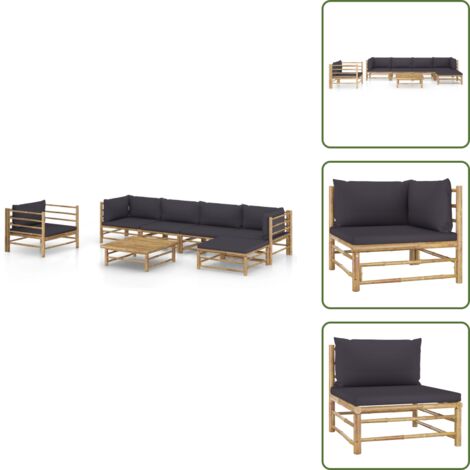 Tumbonas de jardín - vidaXL Set de muebles de jardín 7 piezas bambú con cojines gris oscuro - Muebles de bambú