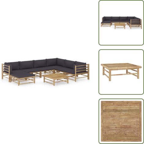 Tumbonas de jardín - vidaXL Set de muebles de jardín 8 piezas bambú con cojines gris oscuro - Muebles modulares