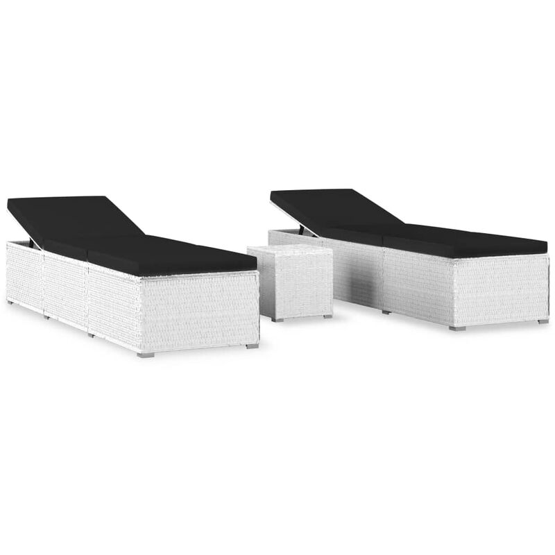 

vidaXL Tumbonas de jardín y mesita 3 piezas ratán sintético blanco - Blanco
