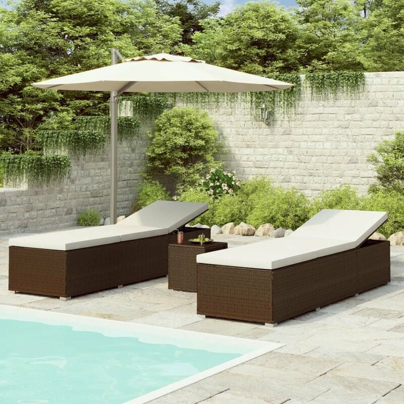 

Happyshopping - Tumbonas de jardin y mesita 3 piezas ratan sintetico marron