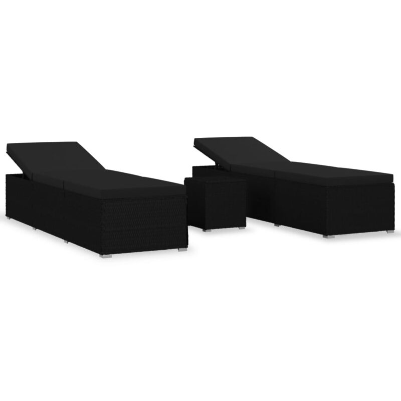 

vidaXL Tumbonas de jardín y mesita 3 piezas ratán sintético negro - Negro