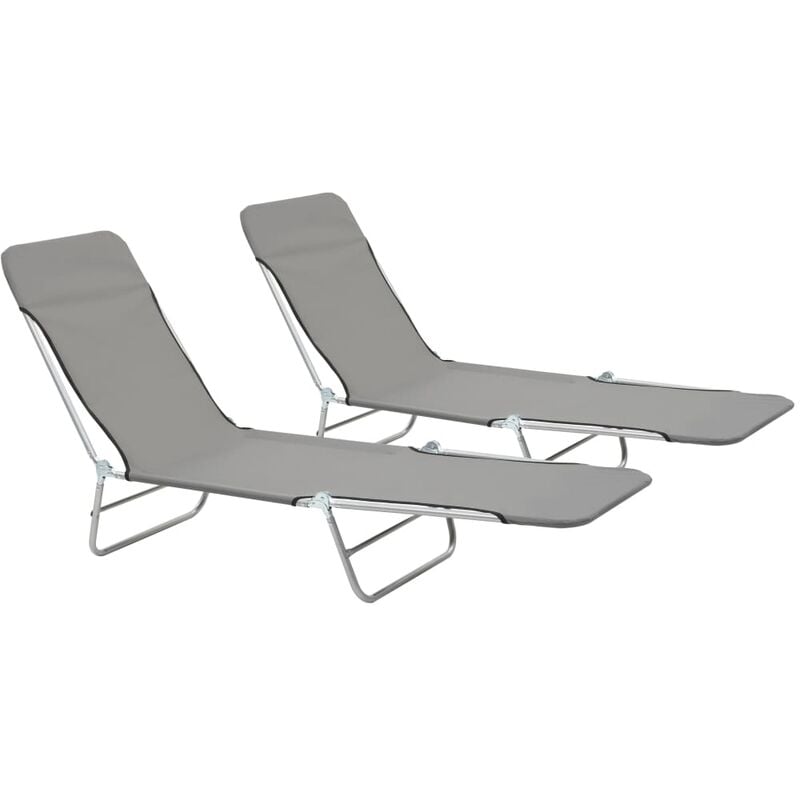 

vidaXL Tumbonas Plegables 2 Unidades Acero y Tela Gris - Gris