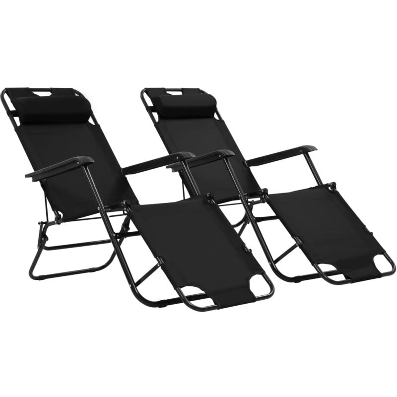 

vidaXL Tumbonas plegables con reposapiés 2 unidades acero negro - Negro
