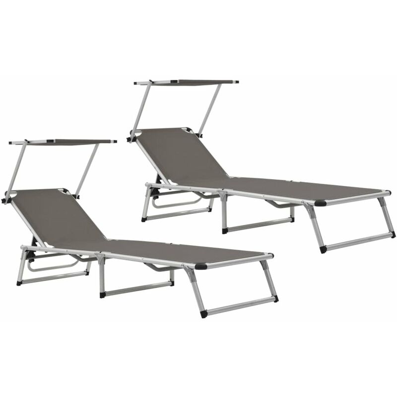 

Tumbonas plegables con techo 2 uds aluminio y textilene gris