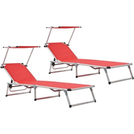 Tumbonas plegables con techo 2 uds aluminio y textilene rojo