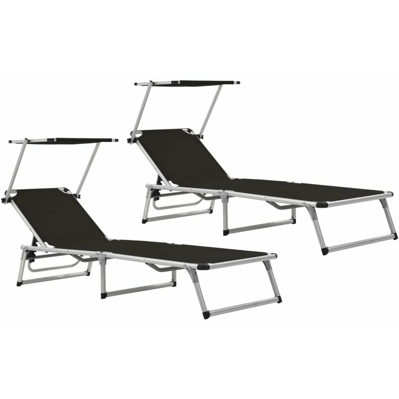 

Tumbonas plegables con toldo 2 uds aluminio y textilene negro
