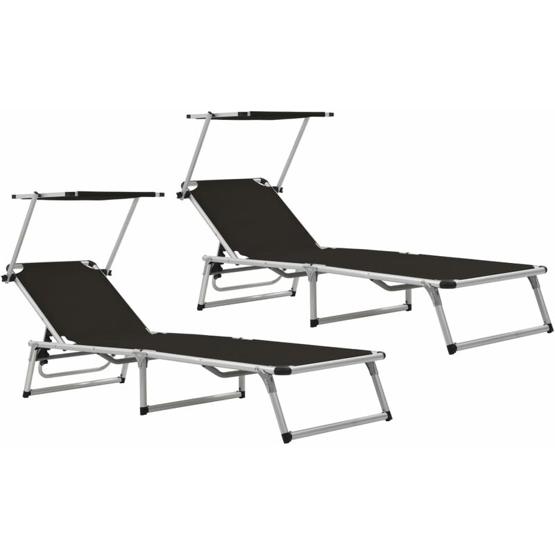 

Tumbonas plegables con toldo 2 uds aluminio y textilene negro