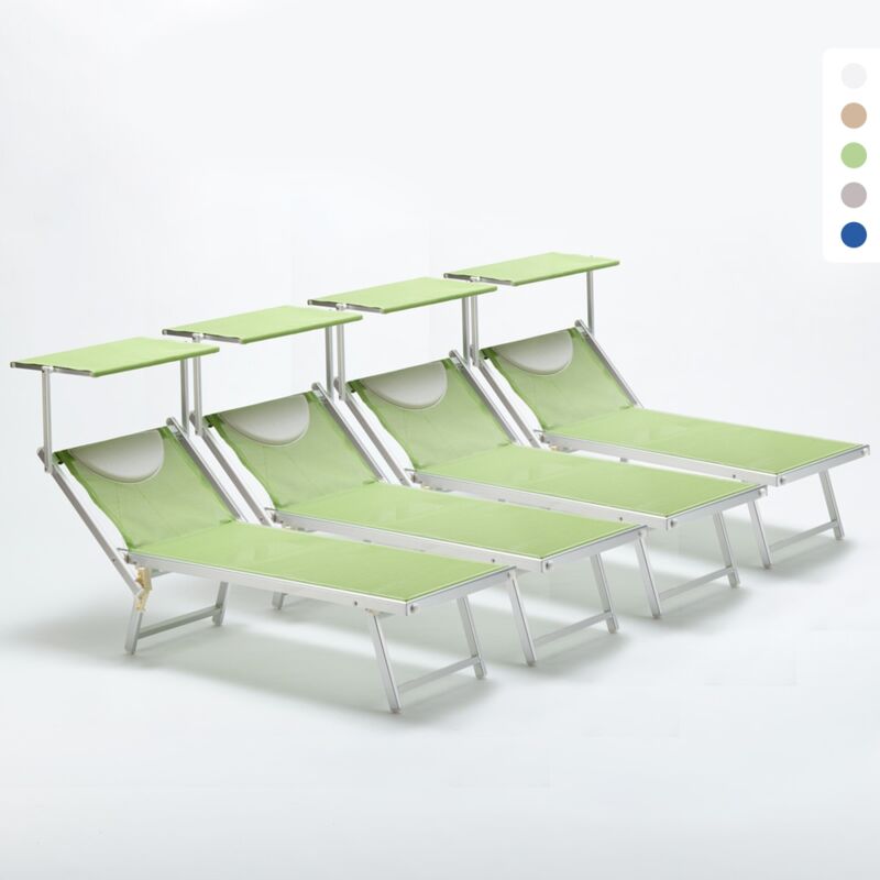 

Tumbonas profesionales de aluminio playa Italia Stock 4 unidades | Verde