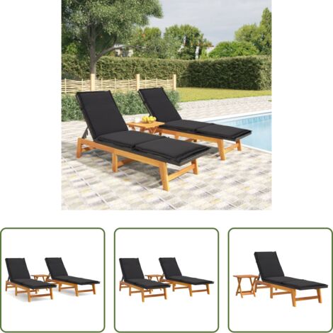 Tumbonas -  Set de muebles de jardín 3 piezas ratán sintético madera acacia