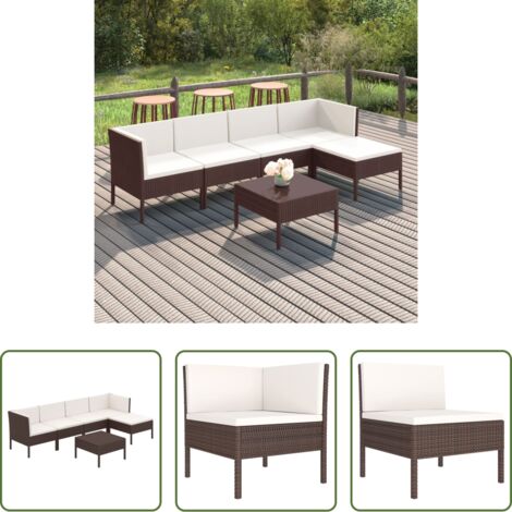 Tumbonas -  Set muebles de jardín 6 pzas y cojines ratán sintético marrón