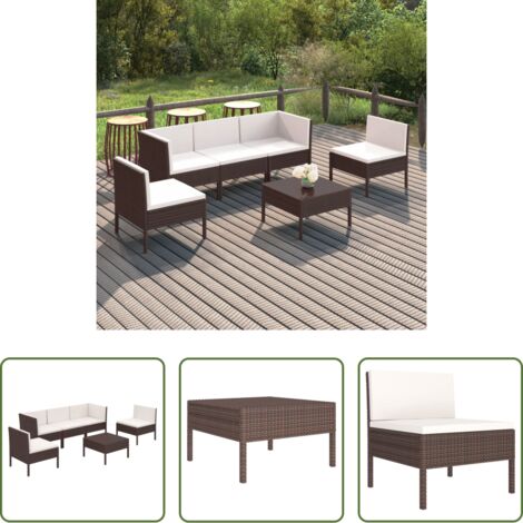 Tumbonas -  Set muebles de jardín 6 pzas y cojines ratán sintético marrón