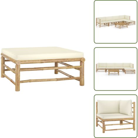 Tumbonas - vidaXL Set de muebles de jardín 6 piezas bambú y cojines blanco crema - Sofás de jardín