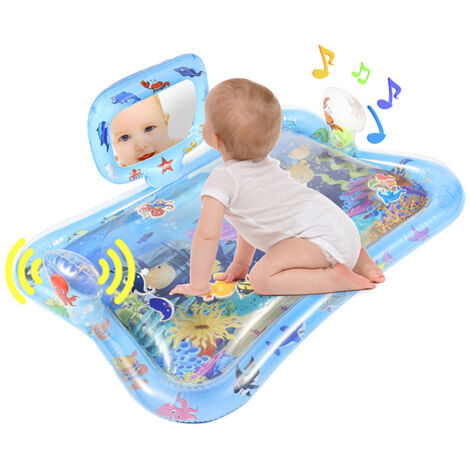 LIFCAUSAL Tummy Time Tapis d'eau pour bébé garçon fille Tapis de jeu gonflable en PVC avec miroir Hochet Buzzer pour bébés tout-petits Centre d'activités de jeu amusant Multicolore