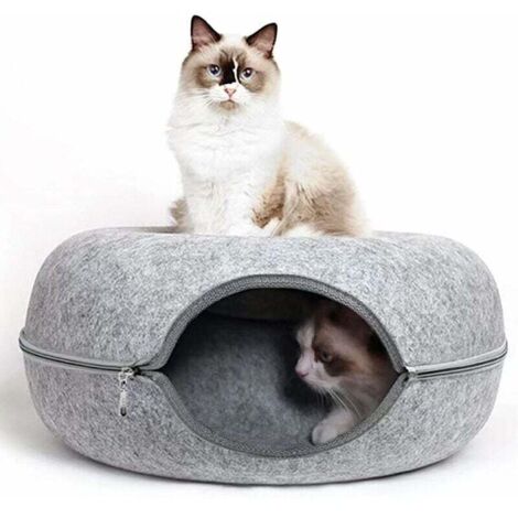 Túnel para gatos de fieltro, juguete para gatos, cama para gatos, nido para gatos de fieltro, diseño redondo, cueva para gatos para animales pequeños, conejos, gatitos, cachorros y perros.