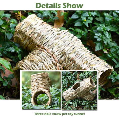 Túnel para hámster hecho de hierba natural, escondite, juguete rascador para jaulas de animales pequeños, 31 x 12 x 22 cm