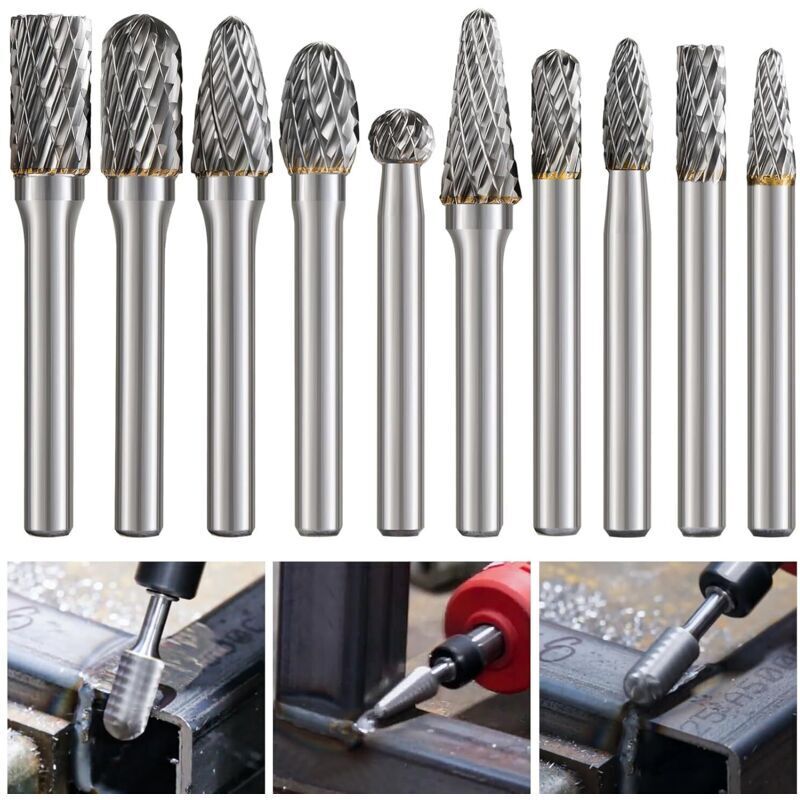 Tungsten Carbide Rotary Milling Cutter Set, Die Grinder Bit 6mm Rotary Engraving Burrs, Metal Grinding Accessories, Grinder Cutters, Drilling Tools